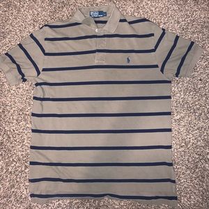Ralph Lauren polo shirt brown with navy stripes.
